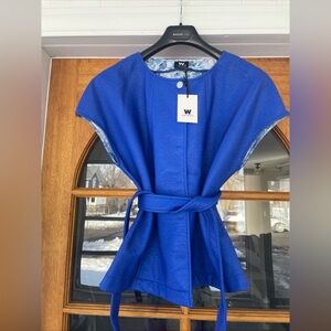 W by Worth China Blue Tonal Printed Knit Jacket size Large